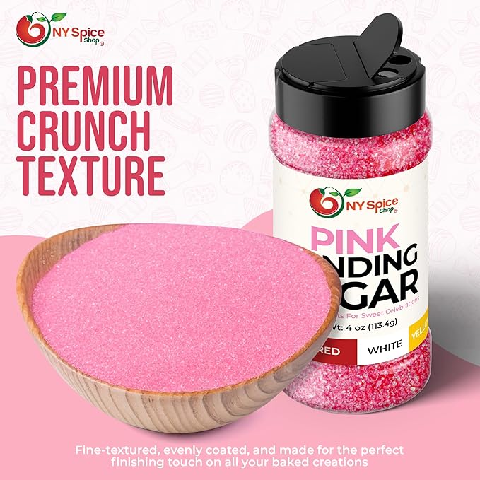 NY Spice Shop Pink Sanding Sugar - 4 Ounce Sweet Colorful Edible Sprinkles For Candy Dish - Sugar