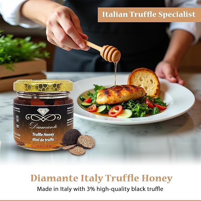 Diamante Italy Truffle Honey - Italian Luxurious Gourmet Flavored Honey with 3% Black Truffle