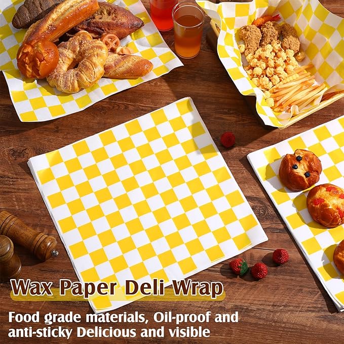 Honeydak 600 Pcs Sandwich Wrapping Paper Sheet 15x15 Checkered Food Wax Sheets Parchment Burgers
