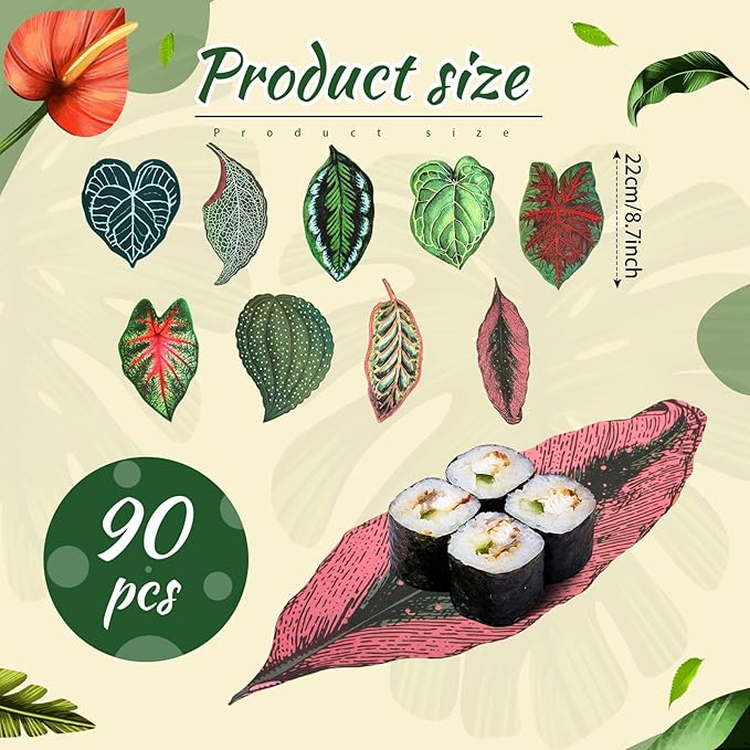 90 Pcs Parchment Paper Leaves, 8.66 in Charcuterie Board Tropical Parchment Paper Leaves Cheese