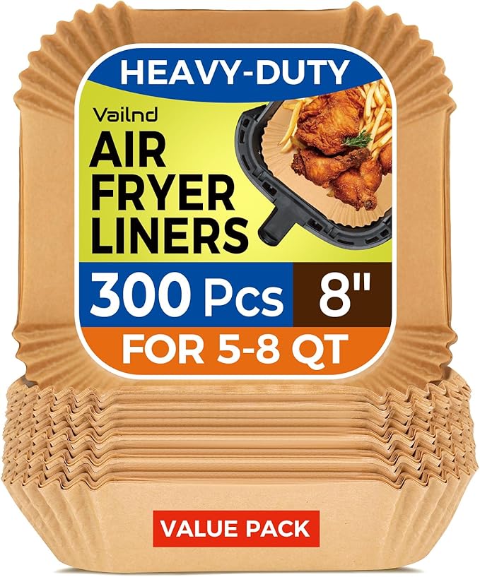 300 Pcs Air Fryer Paper Liners, 8" Square Air Fryer Liners Disposable, Heavy-duty Parchment Paper
