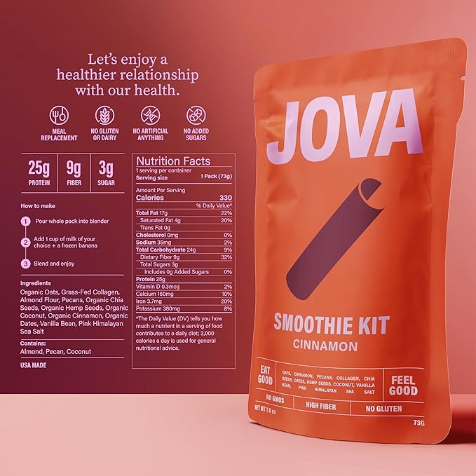 JOVA Cinnamon Smoothie Kit | Guilt-Free, Protein-Packed & Delicious | 25g Protein, 9g Fiber | Clean