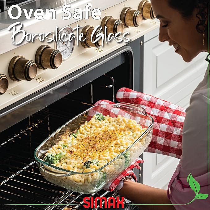 Simax Glass Casserole Baking Dish: Clear Glass Round Casserole Dish with Lid and Handles,Covered