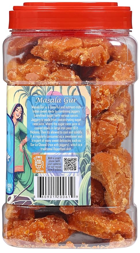 Rani Masala Gur (Jaggery) Indian Unrefined Raw Cane Sugar 70oz (4.4lbs) 2kg PET Jar ~ Gluten