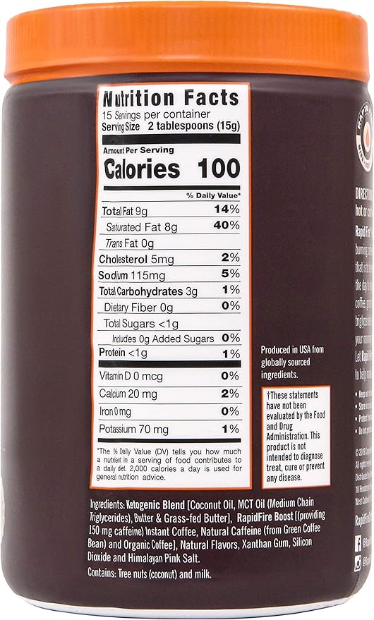 Ketogenic Fair Trade Instant Keto Coffee Mix, Supports Energy, Metabolism Support, Grass Fed