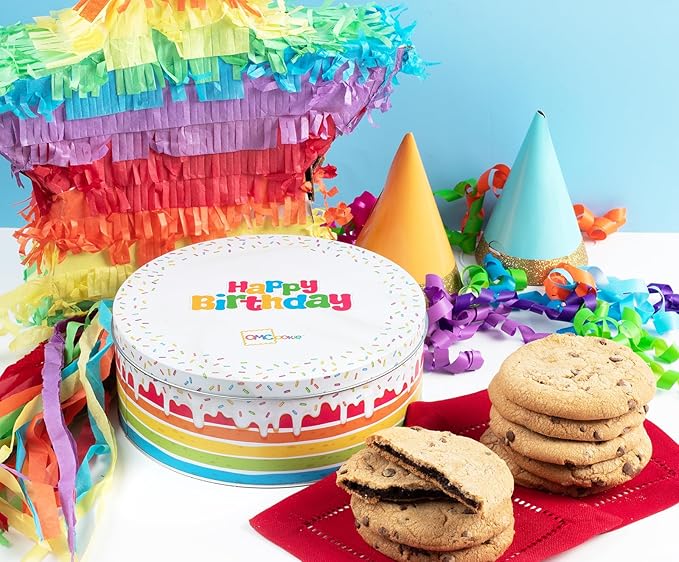 Happy Birthday Cookies Tin Chocolate Chip Gift Basket Tin Individually Wrapped Food Gift for Men