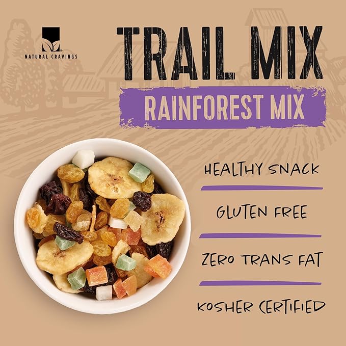 Natural Cravings 24oz Trail Mix Bulk Family Size Bag - Tropical Rainforest Dried Fruit Mix &