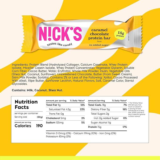 Nick?™s Chocolate Caramel Protein Bars ??12-Count Box | High Protein, Low Calories, Low Carbs, Keto