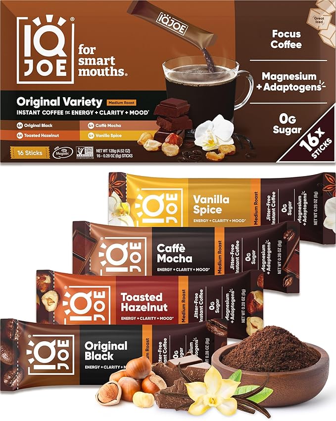 IQJOE Mushroom Instant Coffee - 4-in-1 Formula for Focus, Clarity, Mood, and Energy - Lion’s Mane
