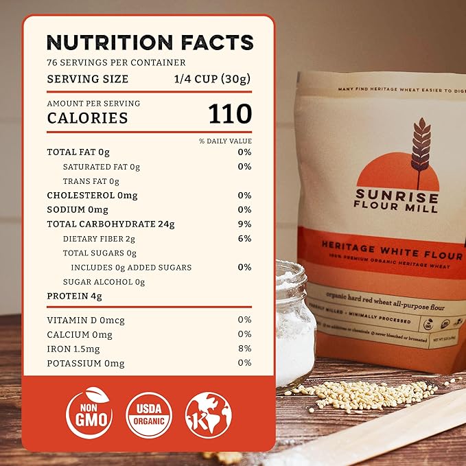 Sunrise Flour Mill Heritage Organic White Flour | USDA Organic All Purpose Flour Unbleached