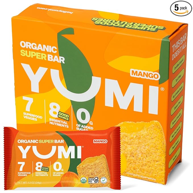 YUMI Organic Breakfast Superbar, Gluten-Free, No Added Sugar, 7+ Vegetables, Soft-Baked Crust