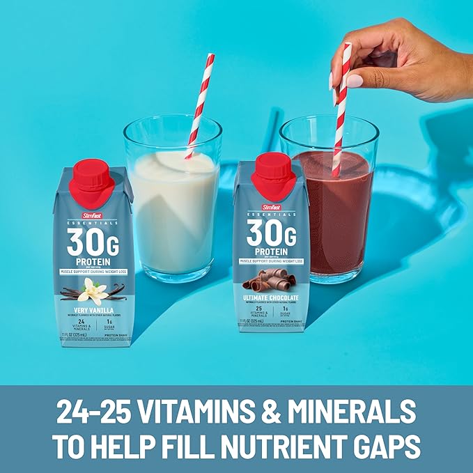 SlimFast Essentials 30g Vanilla Protein Shake, Protein Shakes Ready to Drink, Muscle Support, 1g