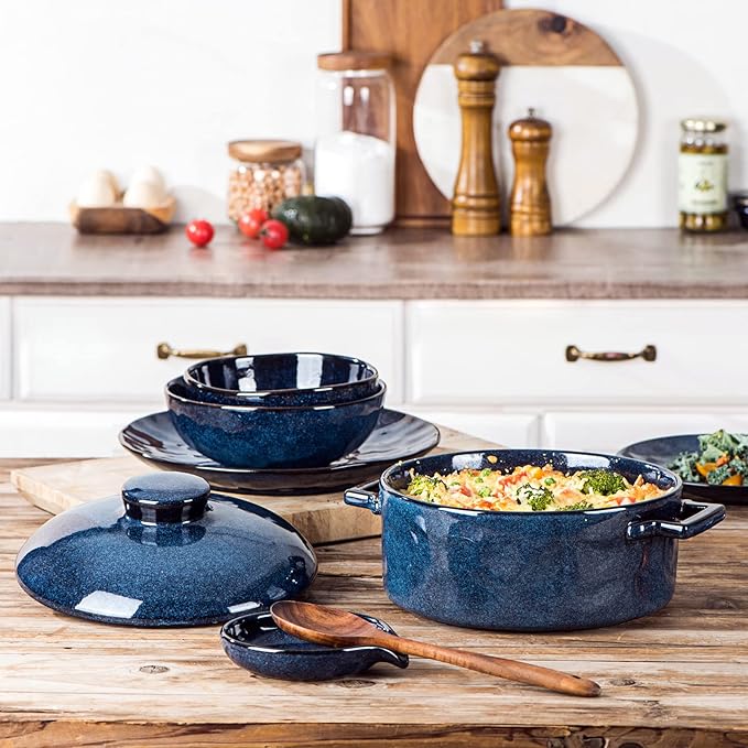 Vicrays Casserole Dish with Lid - Ceramic Lasagna Pan Deep 2 Quart Round Baking Dishes Covered