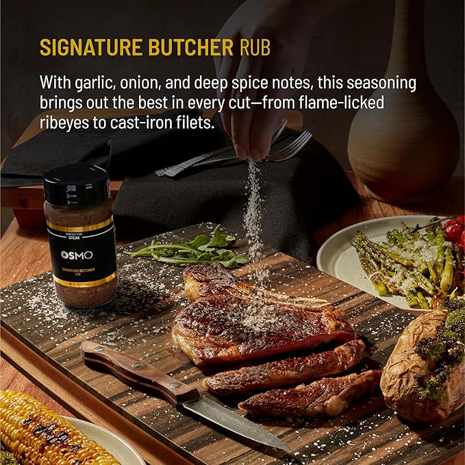 Osmo Seasonings and Sea Salt Bundle, Flakey White Sea Salt, Signature Butcher Rub, Golden Gourmet