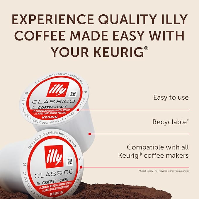 Illy Coffee K-Cups - Compatible Pods for Keurig Coffee Maker - Classico Medium Roast Coffee - Notes