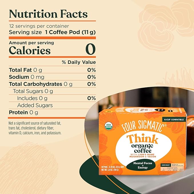 Four Sigmatic Mushroom Coffee K-Cups | Organic Dark Roast Coffee with Lion’s Mane & Yacon | Focus &