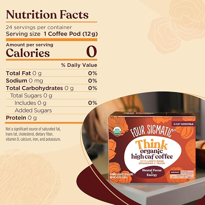 Four Sigmatic High Caffeine Mushroom Coffee K-Cups | Organic Dark Roast Coffee with Lion’s Mane &
