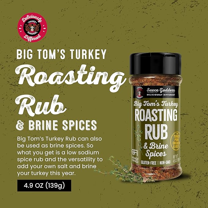 Sauce Goddess Big Tom's Turkey Roasting Rub and Brine Spices - Gluten-Free, Seasonings and Spices