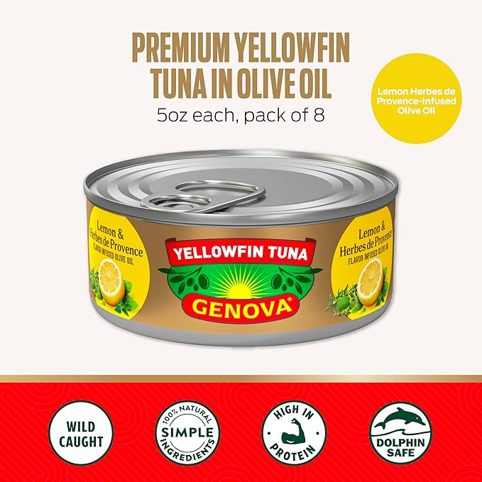 Genova Premium Yellowfin Tune in Lemon and Herbes de Provence Infused Olive Oil, 5 Ounce Cans