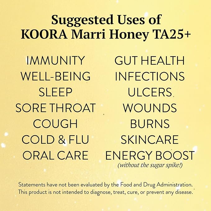 KOORA Marri Honey TA 25+ (MGO 1197+ Manuka Honey Rating Equiv.) Low GI, Medical Grade for Daily