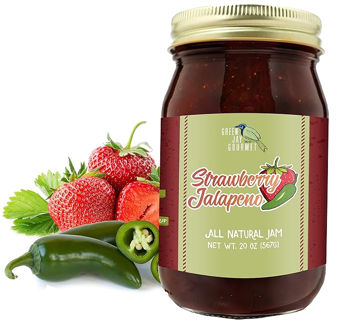 Green Jay Gourmet Strawberry Jalapeno Jam - All-Natural Strawberry Jam with Fresh Strawberries