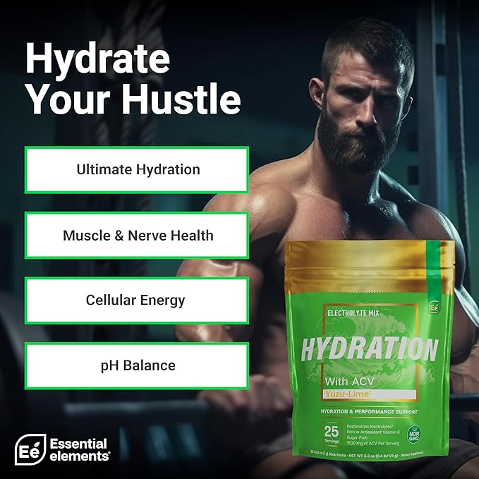 Essential Elements Hydration Packets - Yuzu Lime Pack - Sugar Free Electrolytes Powder Packets - 25