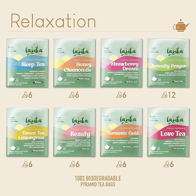 Lazika Herbal Tea Variety Pack with Lovely Presentation Box, 54 Counts, Relaxation Tea Assortment