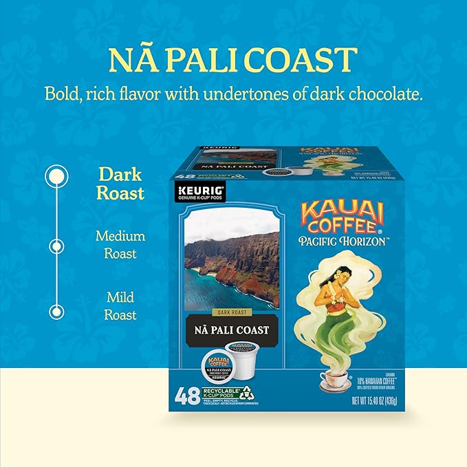 Kauai Coffee K-Cup Pods for Keurig Brewers – Arabica Coffee, 10% Hawaiian – Dark Roast, Nutty with