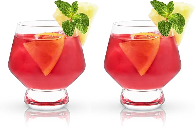 Viski Raye Footed Crystal Punch Cups Set of 2 - Premium Crystal Clear Glass, Stemless Heavy Base