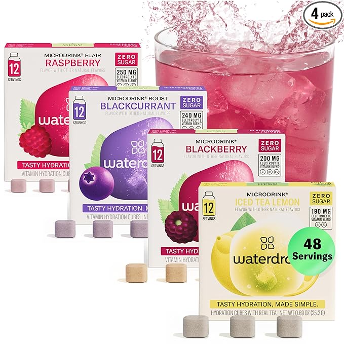Waterdrop Hydration Cubes with Vitamin C, B Vitamins and Electrolytes, 4 Flavor Electrolyte Variety