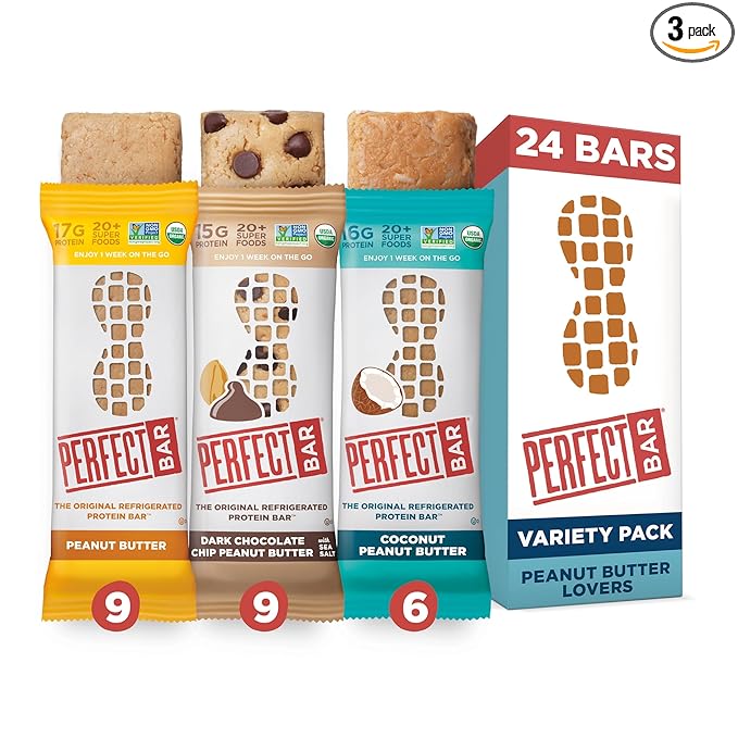 Perfect Bar Original Refrigerated Protein Bar, Peanut Butter Lover's Variety Bundle, 2.2 - 2.5