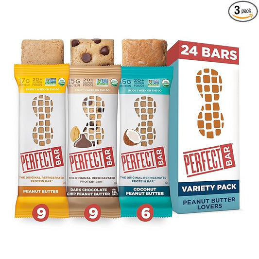 Perfect Bar Original Refrigerated Protein Bar, Peanut Butter Lover's Variety Bundle, 2.2 - 2.5