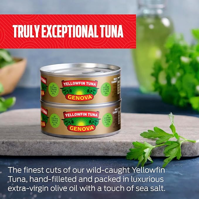 Genova Premium Yellowfin Tuna in Extra Virgin Olive Oil with Sea Salt, 5 Ounce Cans (Pack of 24)