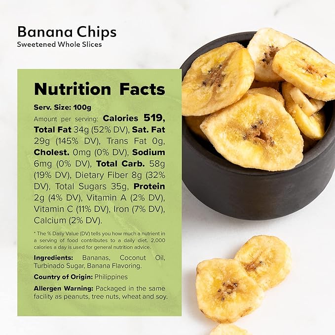 NUTS U.S. - Banana Chips | Dried and Sweetened | All Natural | Vegetarian |Non GMO and Gluten Free