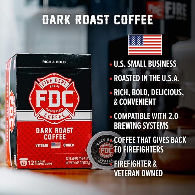 Fire Department Coffee - Gives Back to Firefighters - Dark Roast Coffee Pods - Bold & Strong