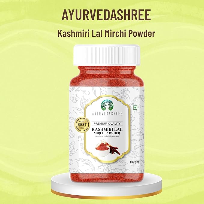 AYURVEDASHREE Kashmiri Chilli Powder (Deggi Mirch, Low Heat) Ground Indian Spice 100gm PET Jar |