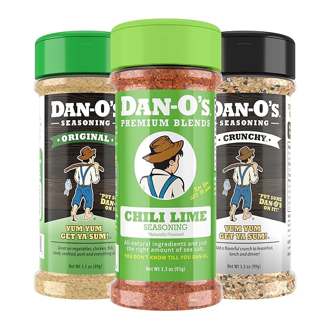 Dan-O's Small Chili Lime Seasoning- 3 pack (3.3 oz), Original (3.5 oz), Crunchy (3.5 oz)
