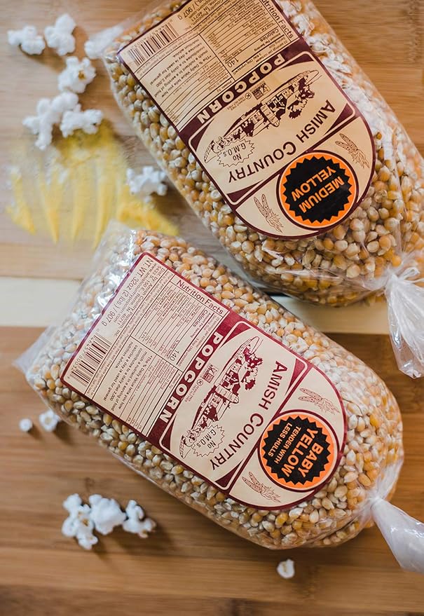 Amish Country Popcorn | 2 Lb Baby Yellow & 2 Lb Medium Yellow Kernels | Old Fashioned, Non-GMO and