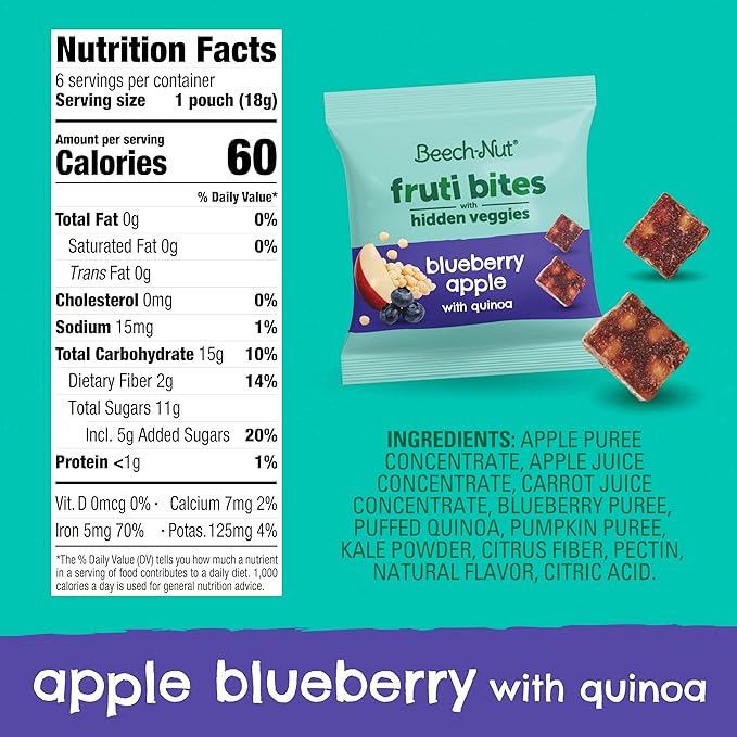 Beech-Nut Toddler Snacks Fruti Bites with Hidden Veggies Quinoa & Chia, Fruit Snack Variety Pack