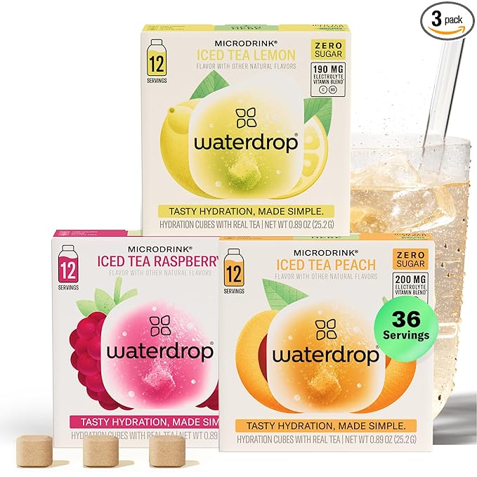 Waterdrop Hydration Cubes With Vitamin C, B Vitamins and Electrolytes, 3 Iced Tea Flavor
