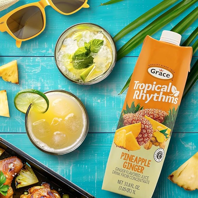 Grace Tropical Rhythms Ginger and Pineapple Juice 1 Liter (33.8oz) - 3 Cartons - Jamaican Fruit