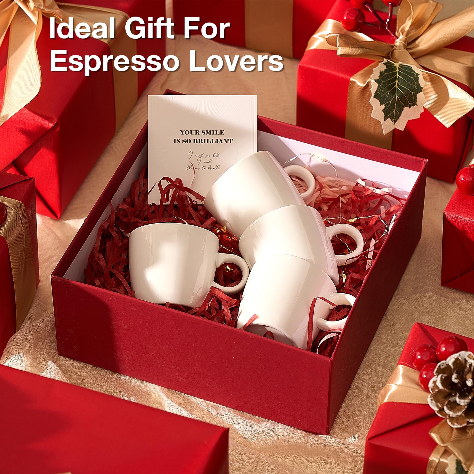 Hlukana Porcelain Espresso Cups Set of 4, 3.5 oz Small Coffee Mugs, White Demitasse Cups Perfect