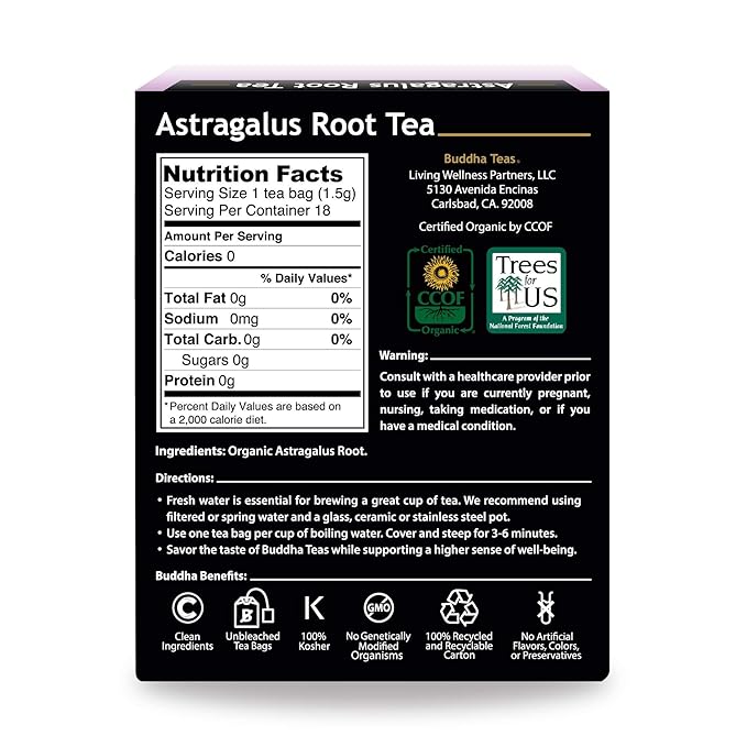 Buddha Teas Organic Astragalus Root Tea | 18 Bleach-Free Tea Bags | Made in the USA | Caffeine-Free