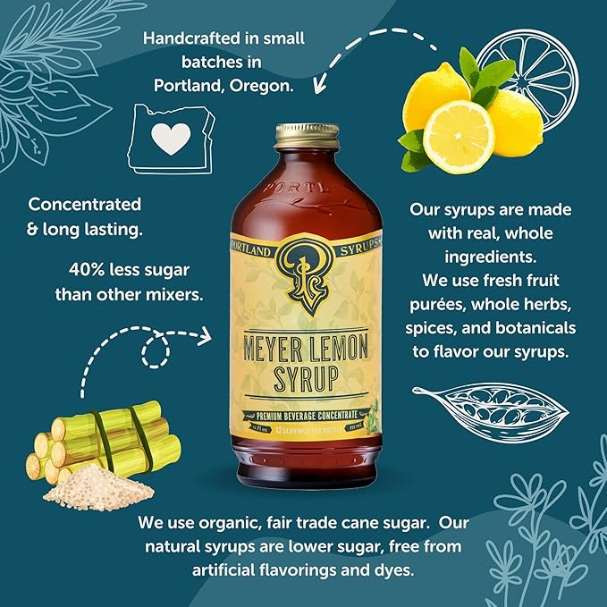 Portland Syrups Meyer Lemon Syrup - Premium Beverage Concentrate for Delicious Cocktails, Tea