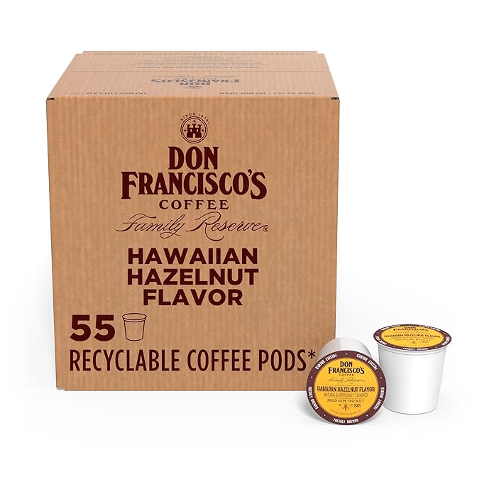 Don Francisco's Hawaiian Hazelnut Flavored Coffee - 55 K-Cup Compatible Single-Serve Pods - 100%