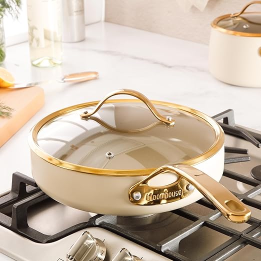 bloomhouse 10 Inch Heavy Duty Aluminum Premium PFA Free Ceramic Nonstick Saute/Deep Frying Pan