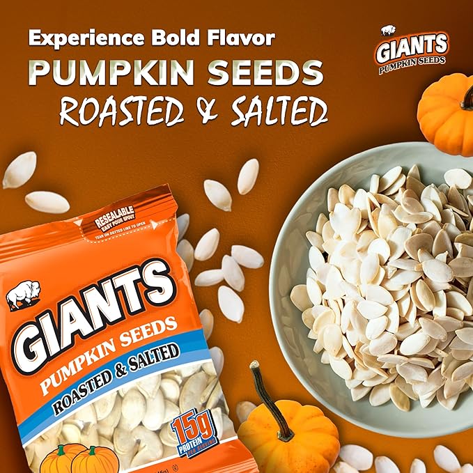 GIANTS Pumpkin Seeds - Pumpkin Seeds in Shell, Roasted and Salted, Whole with Shell, High Protein