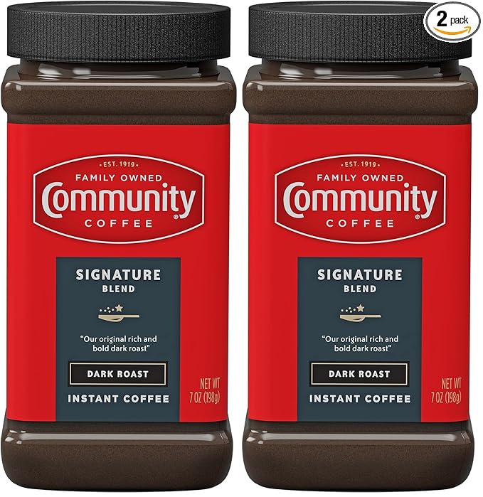 Community Coffee Signature Blend Dark Roast Premium Instant 7 Oz Jar (Pack of 2), Full Body Rich