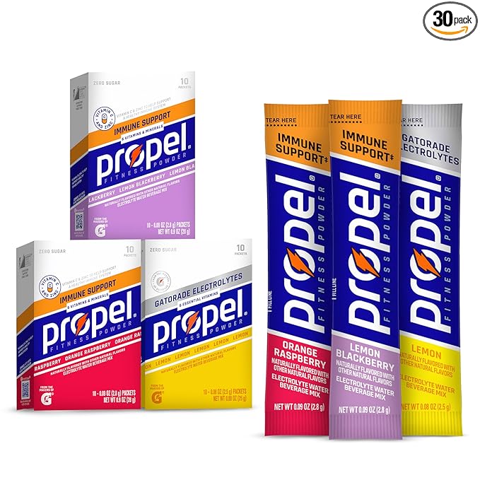 Propel Immune Support Electrolyte Enhanced Water Drink Mix Powder Packets, Variety Pack, 100% DV