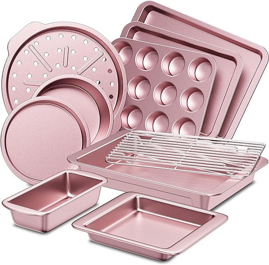 HONGBAKE Bakeware Sets, Baking Pans Set, Nonstick Oven Pan for Kitchen with Wider Grips, 10-Piece